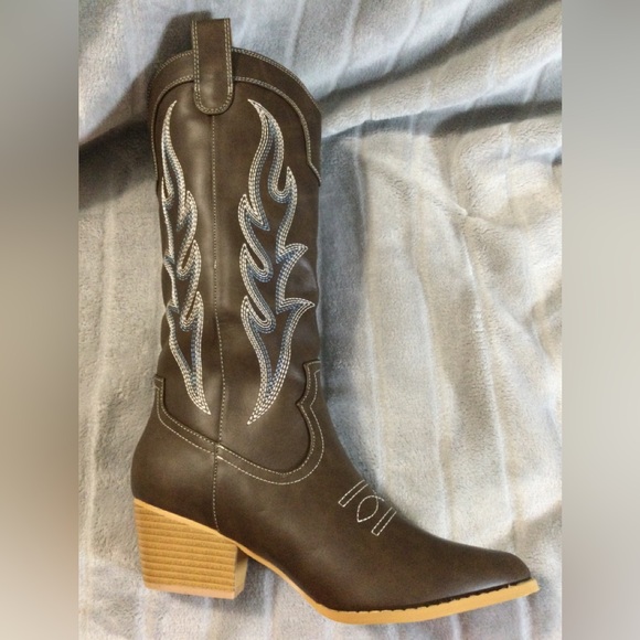 IDIFU IN2 Cowgirl Western Boots Mid Calf Chunky Low Heel Pointed Toe Size 7.5 - Picture 7 of 12